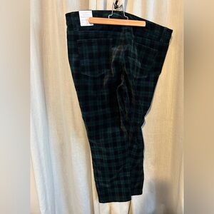 NWT Talbots Green Plaid Velveteen High-Rise Straight Leg Pants 16P